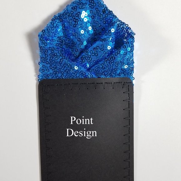 Men's French Blue Sequin Pre-Folded Pocket Square Insert - Point Design - Picture 5 of 5